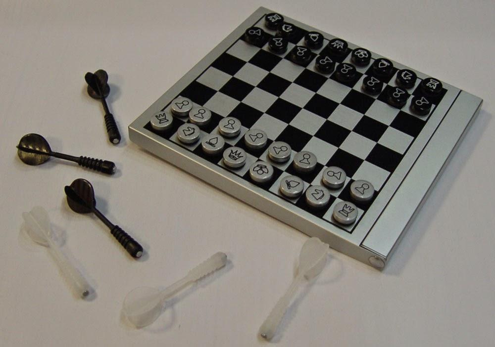 Portable 2-in-1 Chess + Magnetic Dart Game Set in Alloy Box,travel set