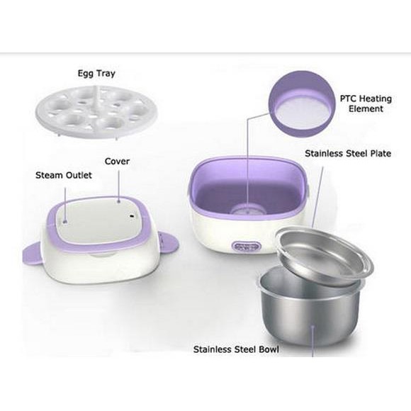 Portable Mini Rice Cooker Electric Lunch Box Food Container EggSteamer