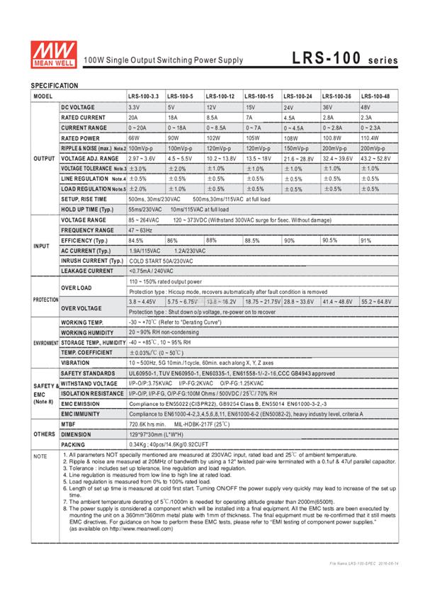 Power Supply LRS-100-24 LRS-100-12 24V100W 12VDC Mean Well RS-100 48V 