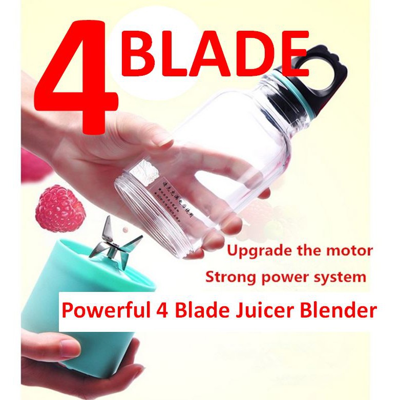 Powerful 4 Blade Bingo Portable USB Rechargeable Battery Juice Blender - Green