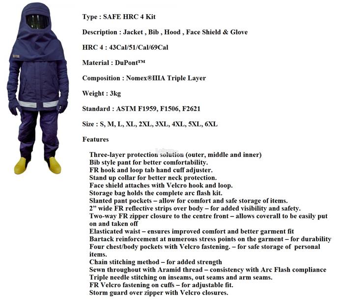 PPE Arc Flash Suit Nomex IIIA HRC 4 43Cal FR S to 6XL AFHRC443 SWS