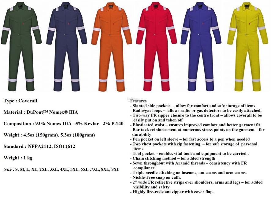 PPE Safety Apparel Coverall Nomex IIIA 150Gsm FR S to 9XL OV07XX SWS