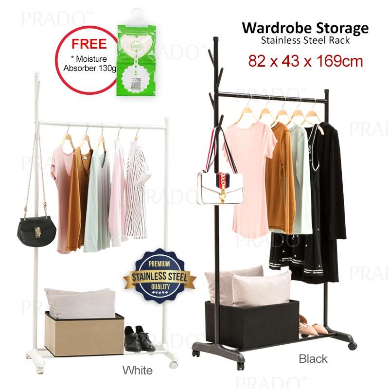 Prado Diy 2 Tier Wardrobe Storage Steel Wheel Hanger Drying Clothes Ra