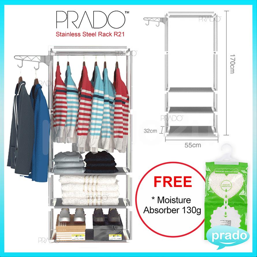 Prado Korean Diy Wardrobe Storage Stainless Steel Rack Cabinet R21