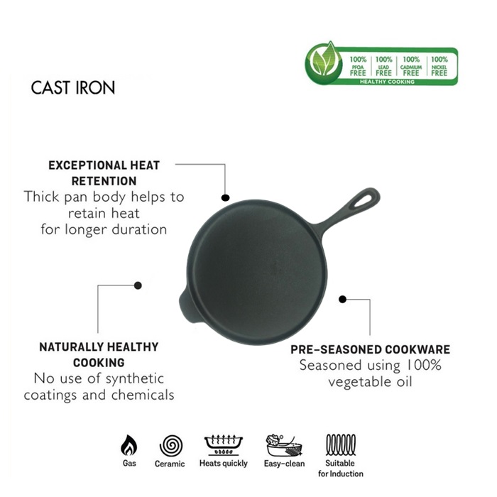 Pre-Seasoned Cast Iron Crepe pan/Griddle Diameter 30 cm for Healthy Cooking-Pr