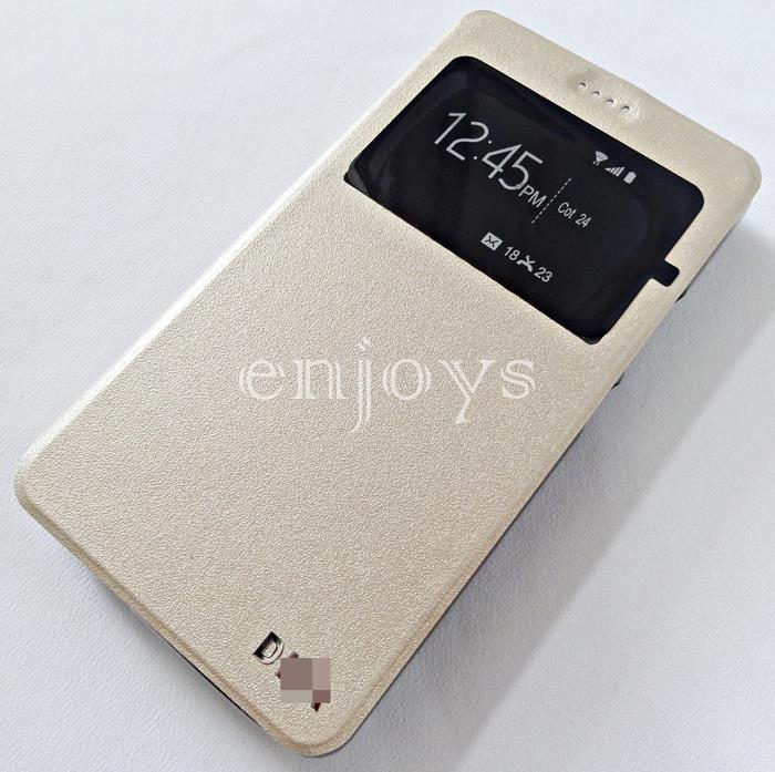 Premium GOLD S View Flip Cover Soft Case for Wiko Robby ~5.5"