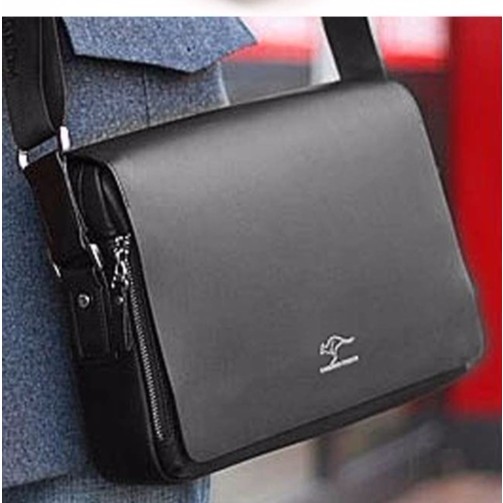 Premium Long Black Large Briefcase Business Leather Messenger Bag Men