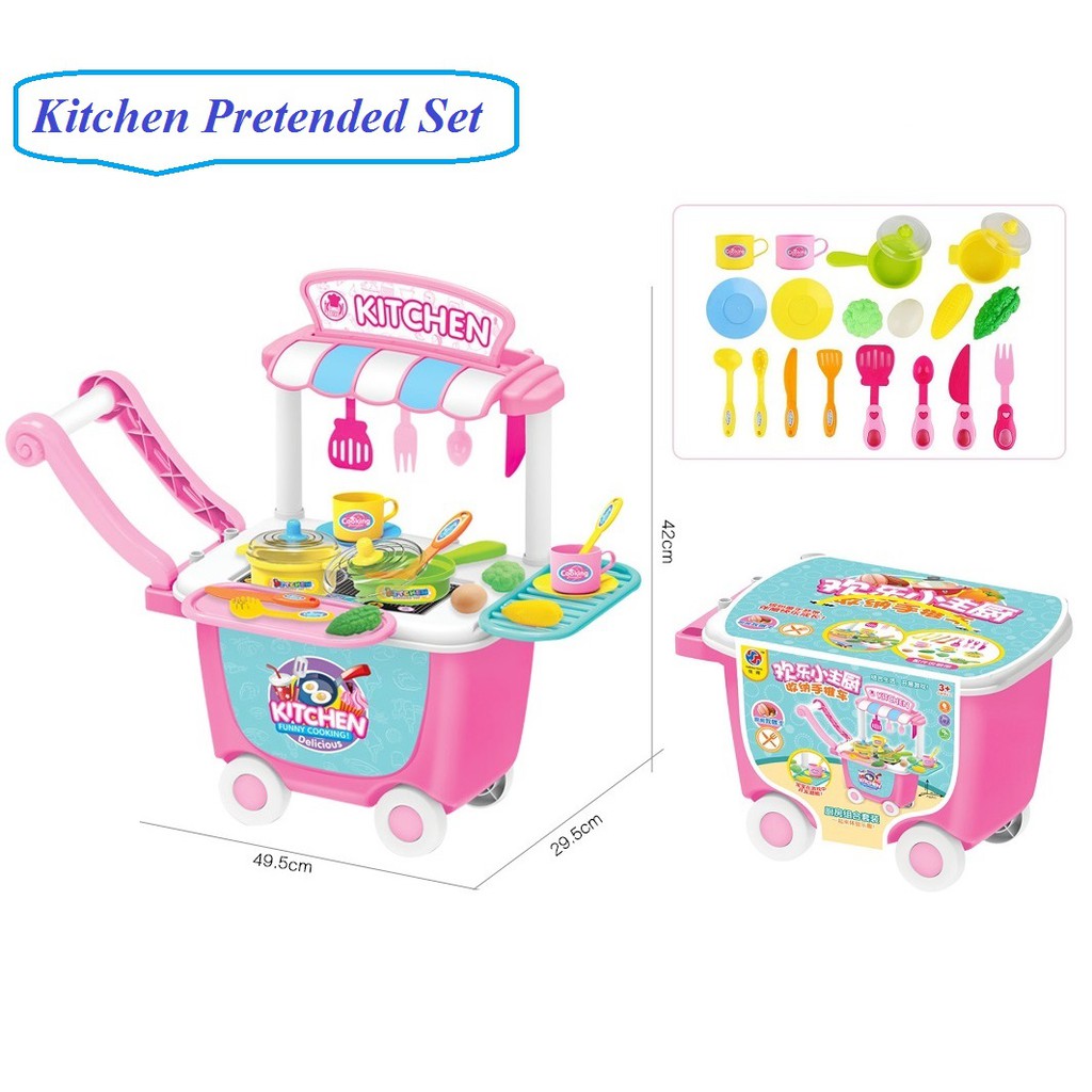Pretend Trolley Play Set Kids Toys Kitchen Medical Make Up Tools Set