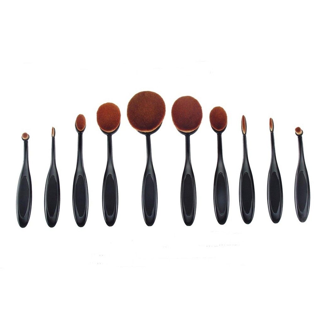 Professional Cosmetic Foundation Brush Eyeshadow Oval Curve Brush 10 Pcs (Blac