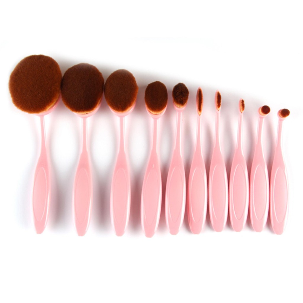 Professional Cosmetic Foundation Brush Eyeshadow Oval Curve Brush 10pcs (Pink)