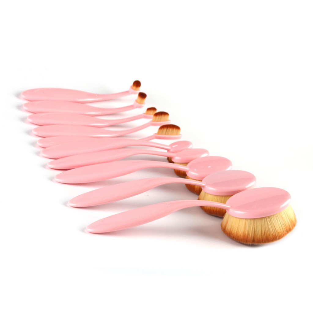 Professional Cosmetic Foundation Brush Eyeshadow Oval Curve Brush 10pcs (Pink)