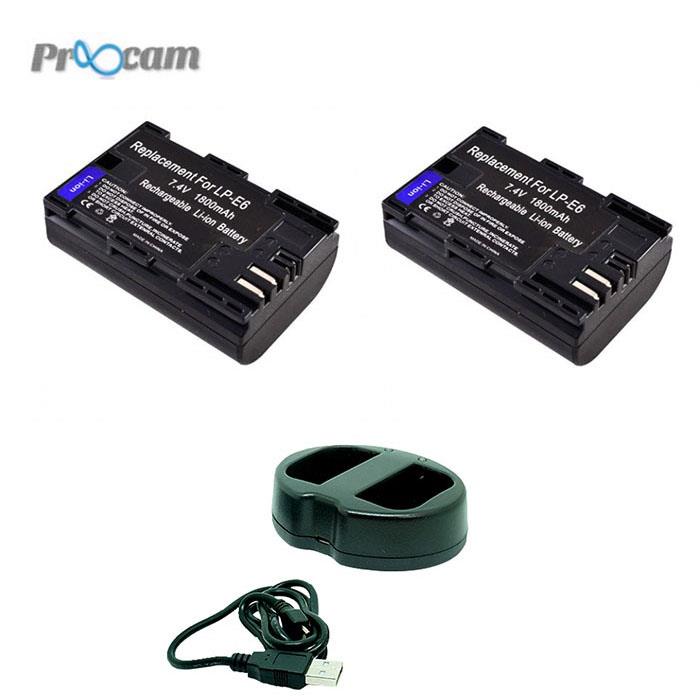Proocam Canon LP-E6 Battery (2pcs) With Viloso Dual Battery Charger