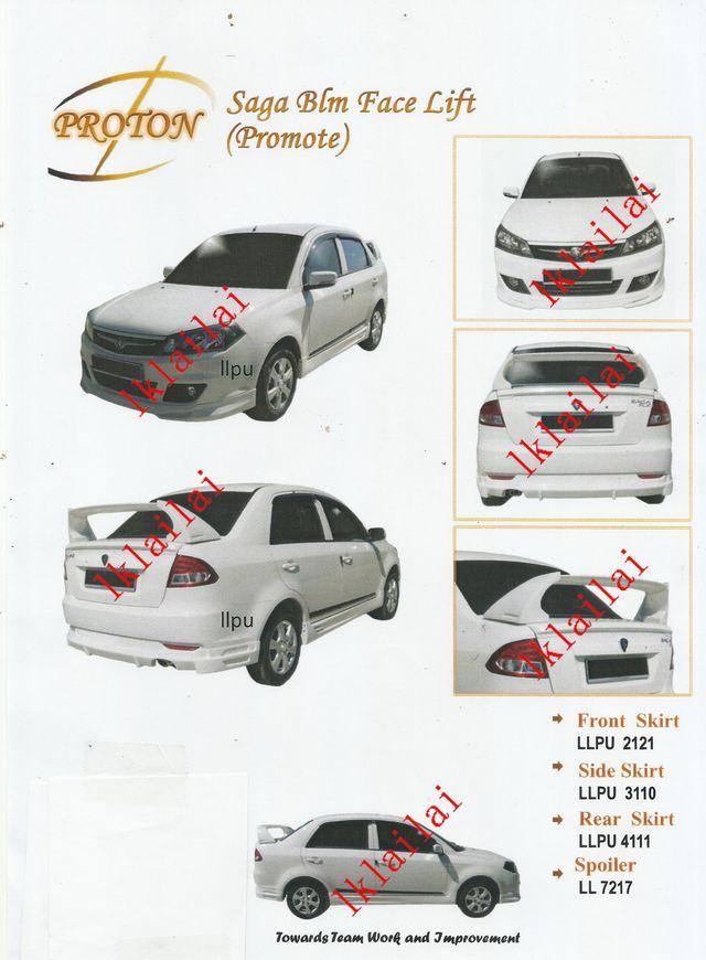 Proton Saga BLM FL PU Body Kit Promote Style [Skirt+Spoiler]Paint