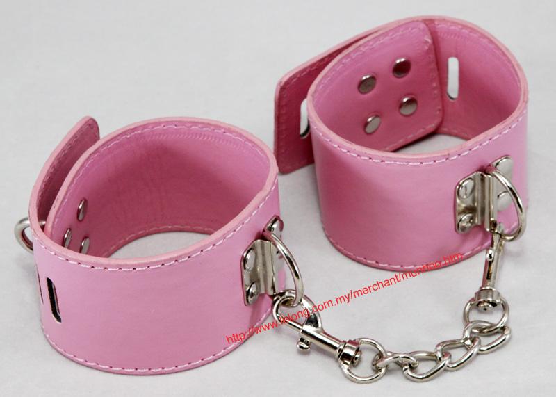 PU Leather Pink Ankle Leg Strap Buckle Lock Bracelet with Chain