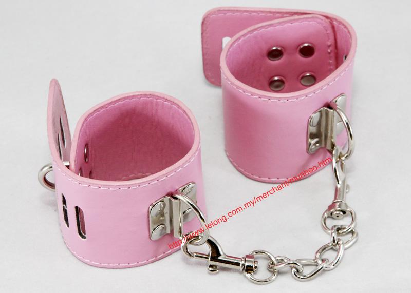 PU Leather Pink Wrist Hand Strap Buckle Lock Bracelet with Chain