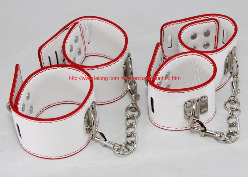 PU Leather White Wrist Hand Ankle Leg Strap Buckle Lock Bracelet Chain