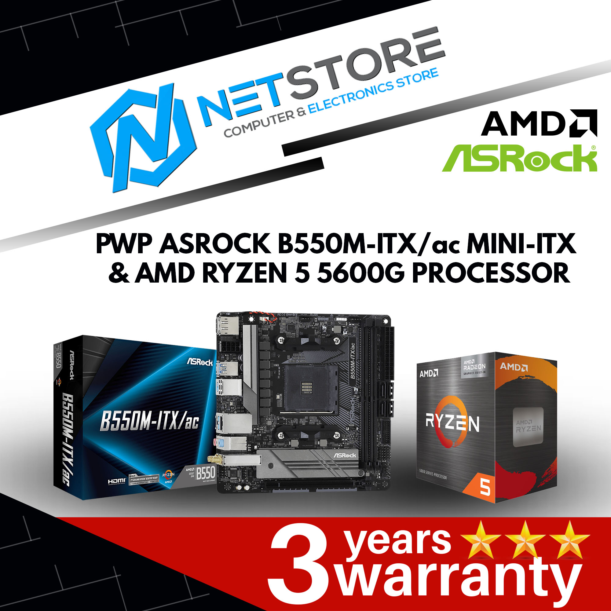 PWP ASROCK B550M-ITX/ac Mini-ITX &amp; AMD RYZEN 5 5600G PROCESSOR