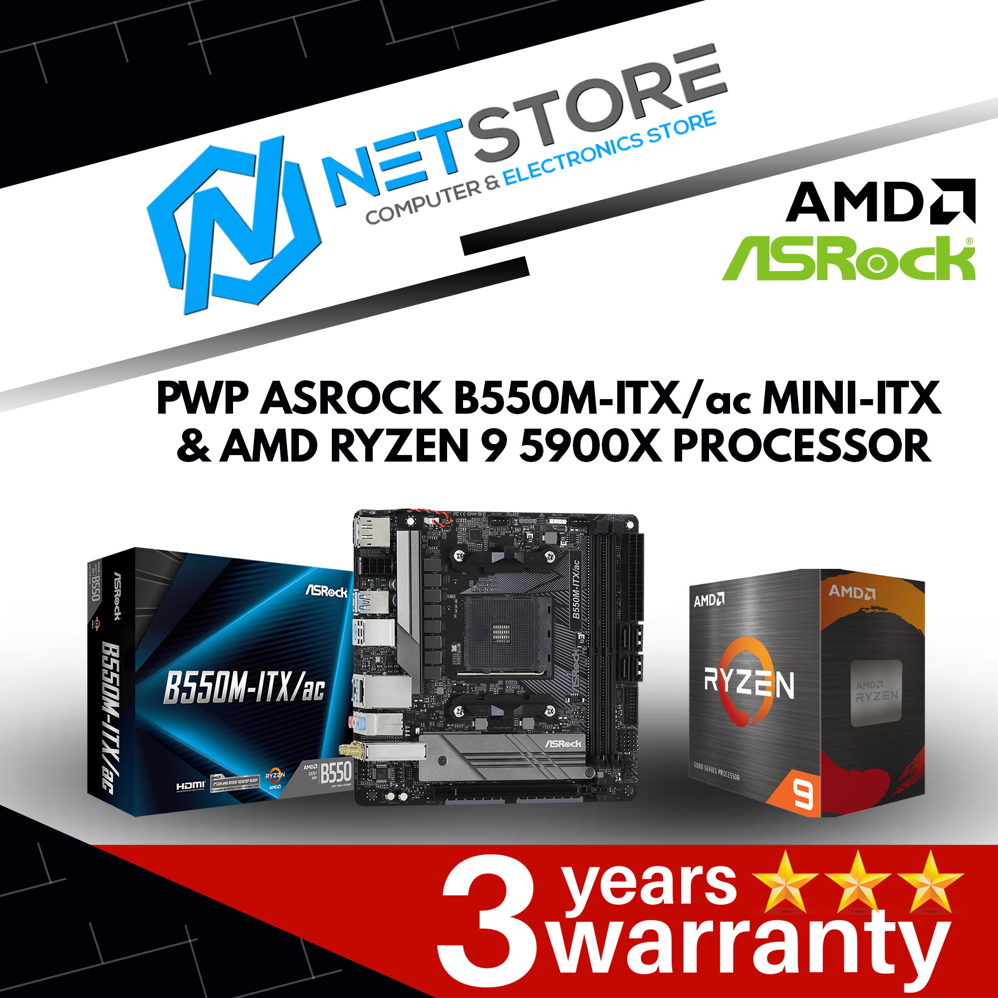 PWP ASROCK B550M-ITX/ac Mini-ITX &amp; AMD RYZEN 9 5900X PROCESSOR