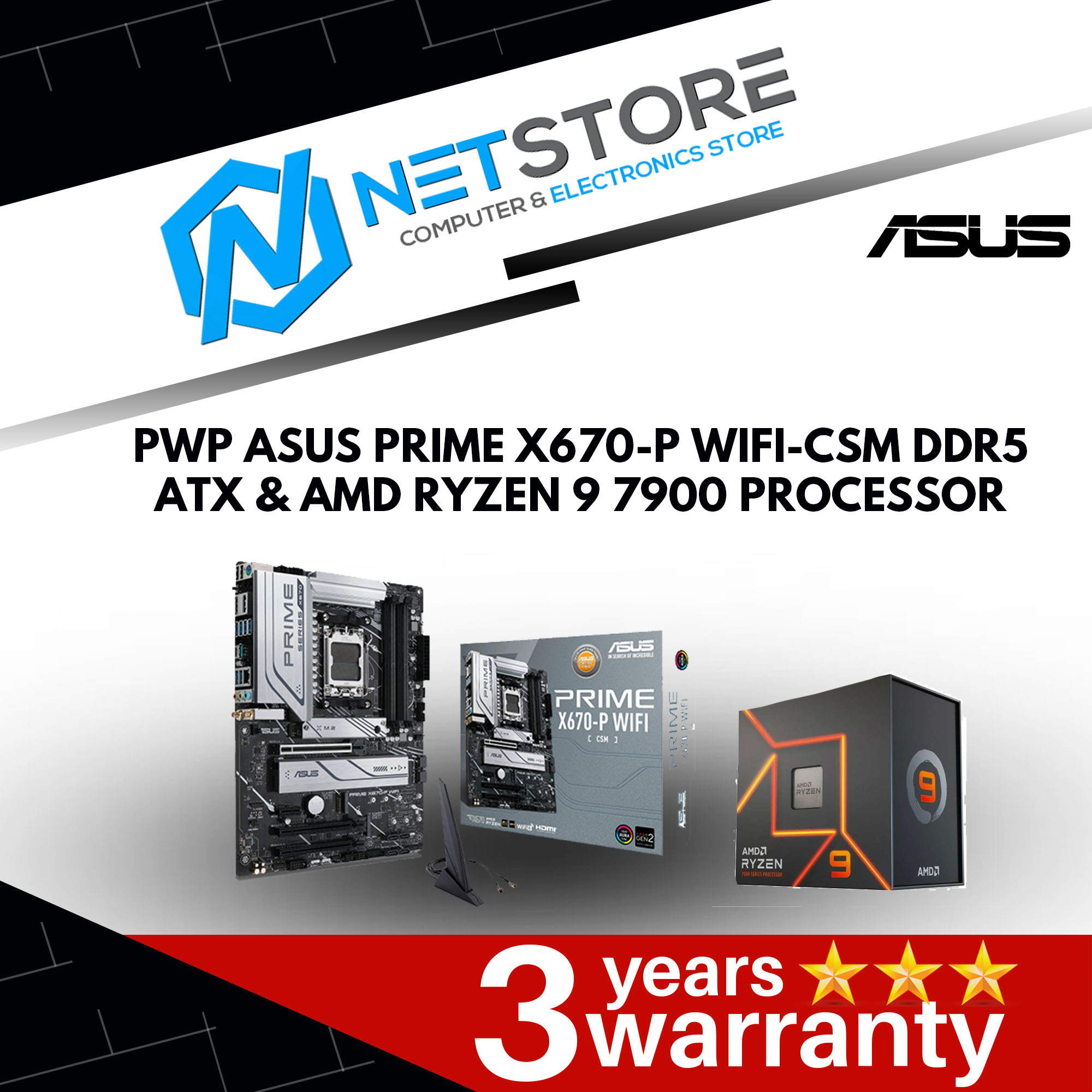 PWP ASUS PRIME X670-P WIFI-CSM DDR5 ATX &amp; AMD RYZEN 9 7900 PROCESSOR