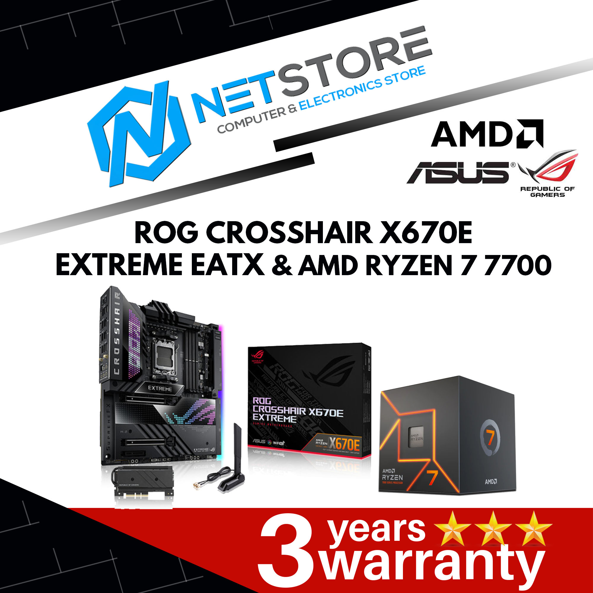 PWP ASUS ROG CROSSHAIR X670E EXTREME EATX &amp; AMD RYZEN 7 7700 PROCESSOR