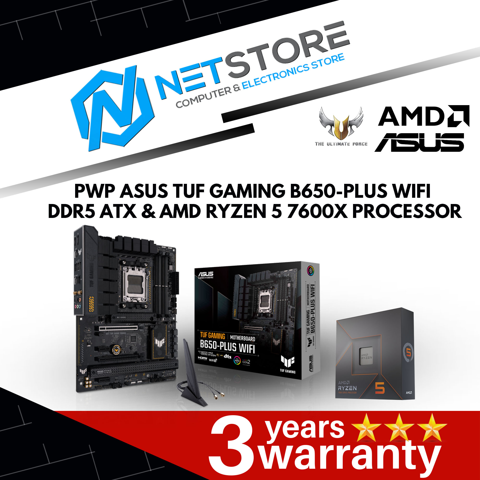PWP ASUS TUF GAMING B650-PLUS WIFI DDR5 ATX &amp; AMD RYZEN 5 7600X