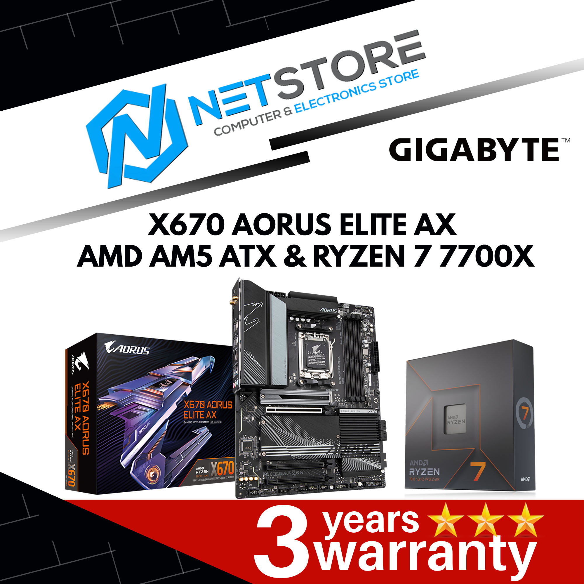 PWP GIGABYTE X670 AORUS ELITE AX ATX &amp; AMD RYZEN 7 7700X PROCESSOR