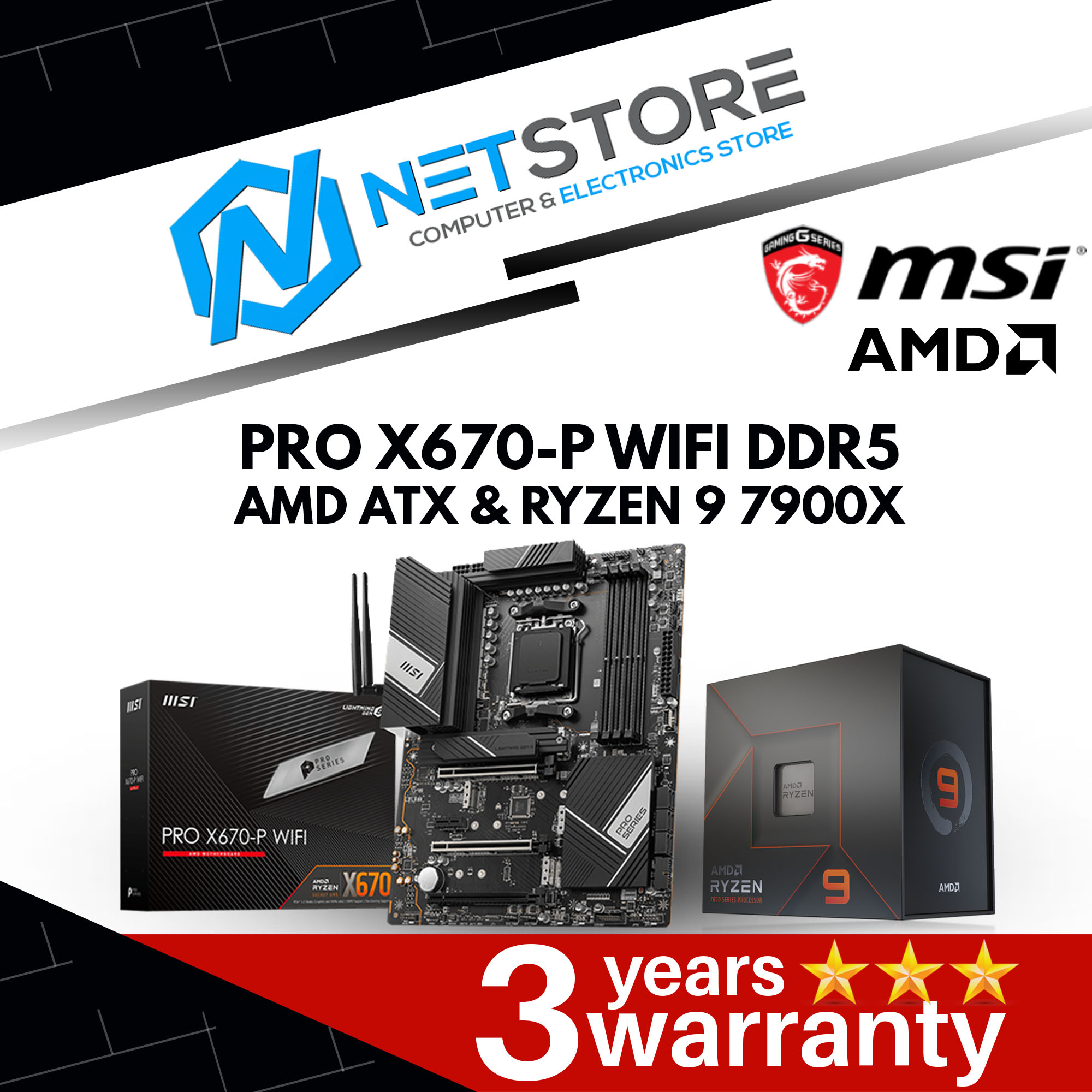 PWP MSI PRO X670-P WIFI DDR5 ATX &amp; AMD RYZEN 9 7900X PROCESSOR