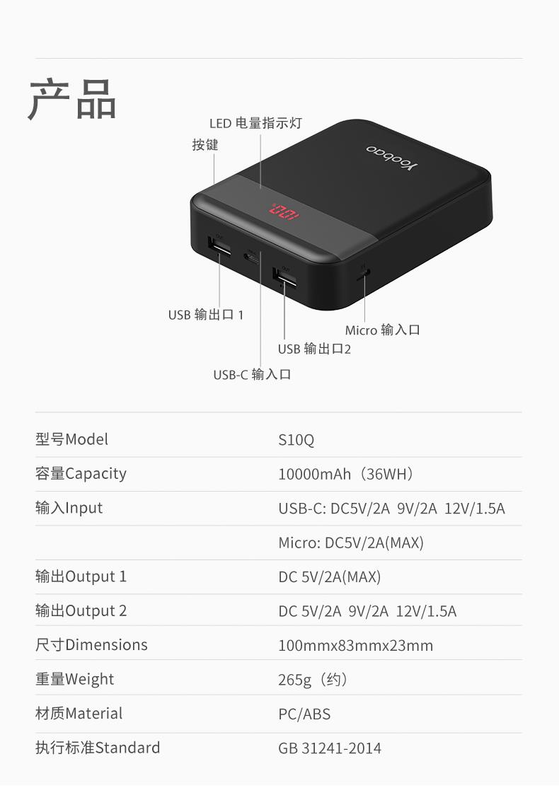 (QC 3.0) ORIGINAL YOOBAO S10Q 10000mAh Power Bank Samsung Note9 S8 S9