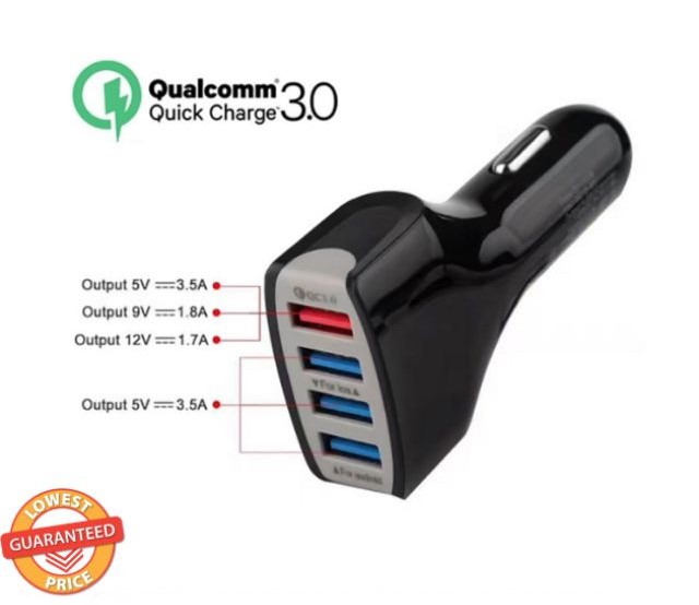 Qualcomm Certified QC3.0 Quick Charge Adaptive 4 Port USB Fast Car Charger