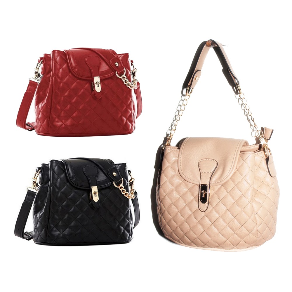 Quilted PU Leather Bucket Sling Bag Beg Tangan