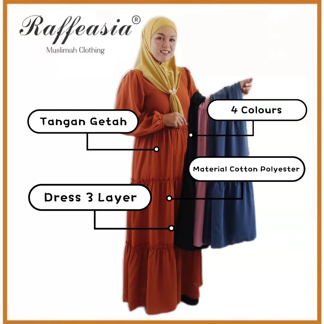Raffeasia Dress Muslimah 3 Layer Plain Labuh Ready Stock