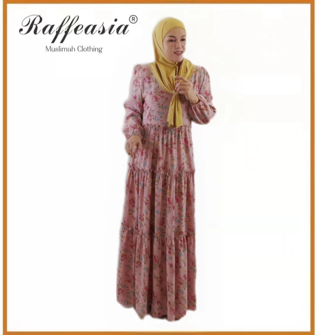 Raffeasia Dress Muslimah Floral Design 3 Layer Ready Stock