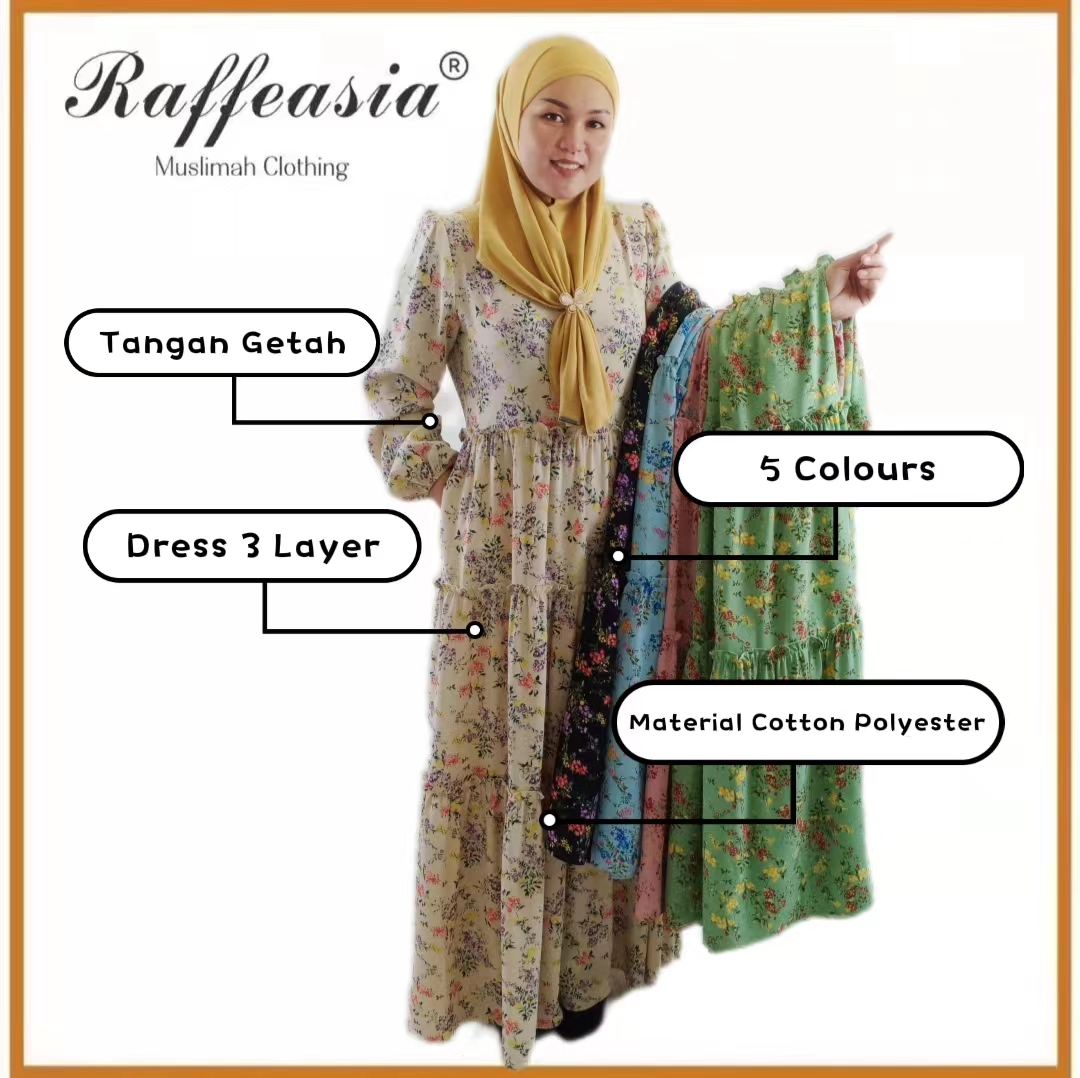Raffeasia Dress Muslimah Floral Design 3 Layer Ready Stock