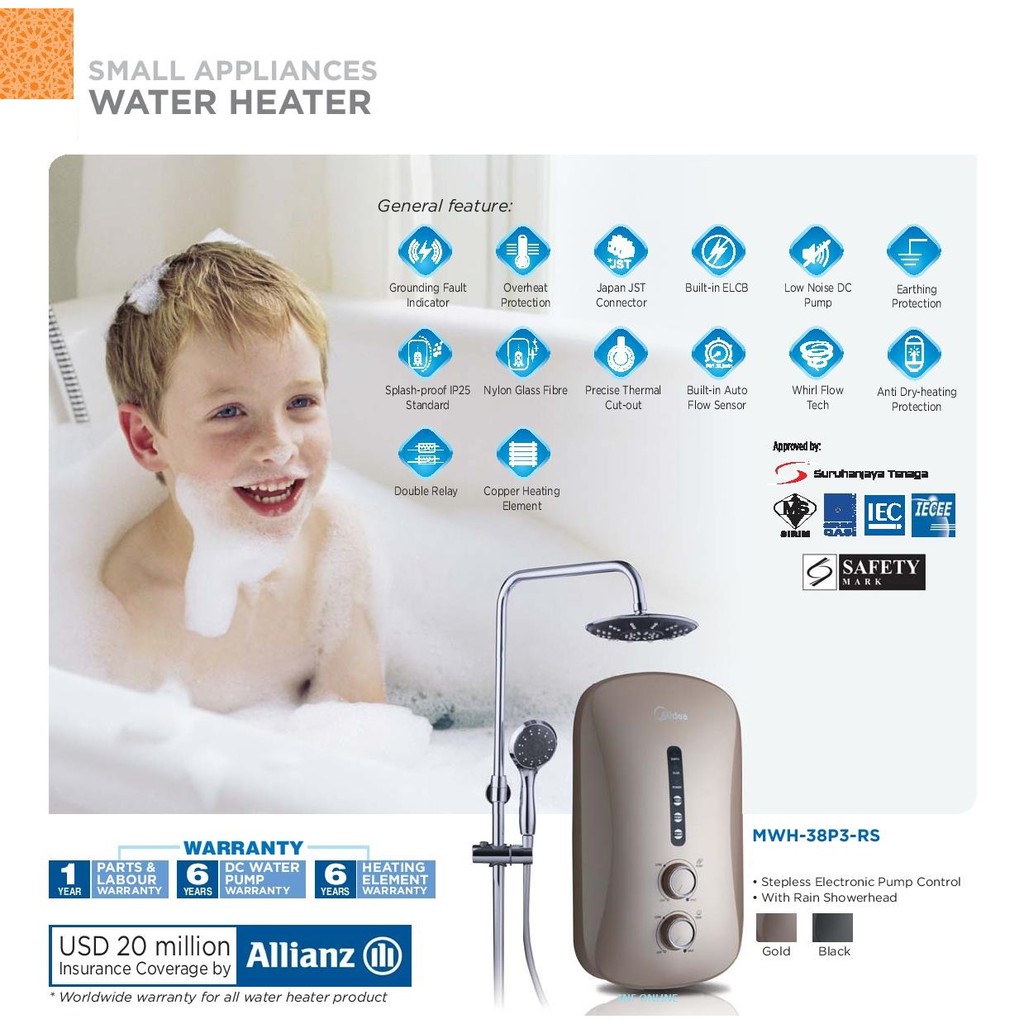 Rain Shower Water Heater with DC Silent Pump