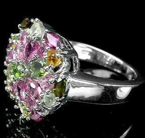 Ravishing top fancy multi colour Tourmaline silver ring - 6.77g