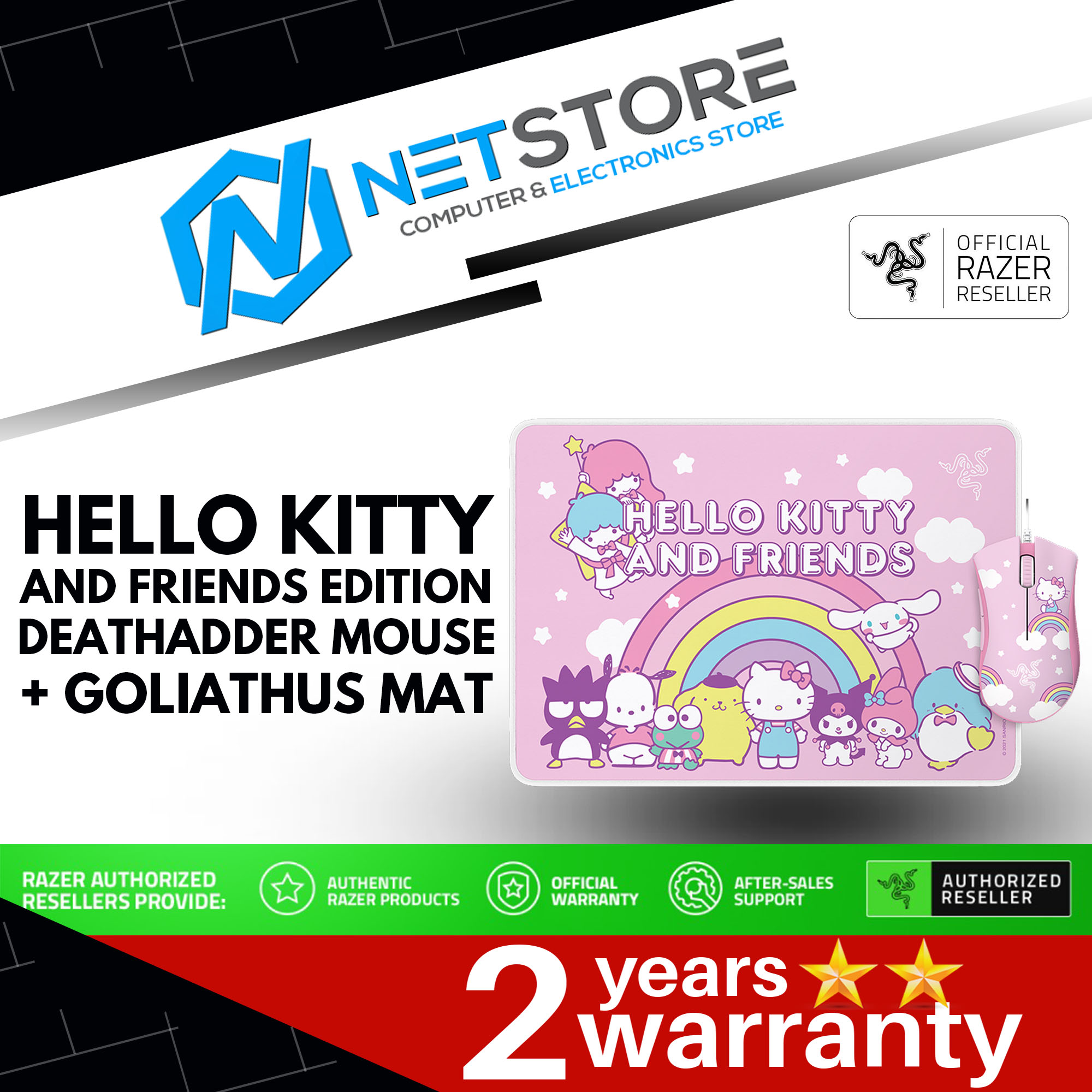 RAZER HELLO KITTY AND FRIENDS EDITION DEATHADDER MOUSE + GOLIATHUS MAT