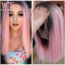 READY STOCK FRONT LACE WIG PINK BLACK ROOT MEDIUM WIG