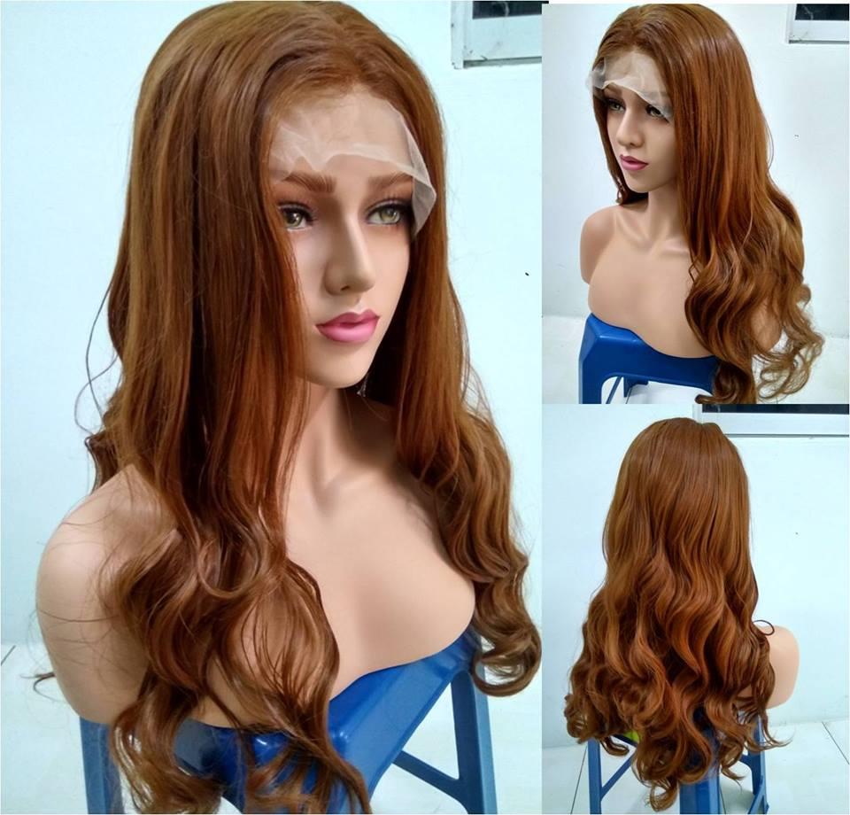 READY STOCK front lace wig wavy honey brown real item photos