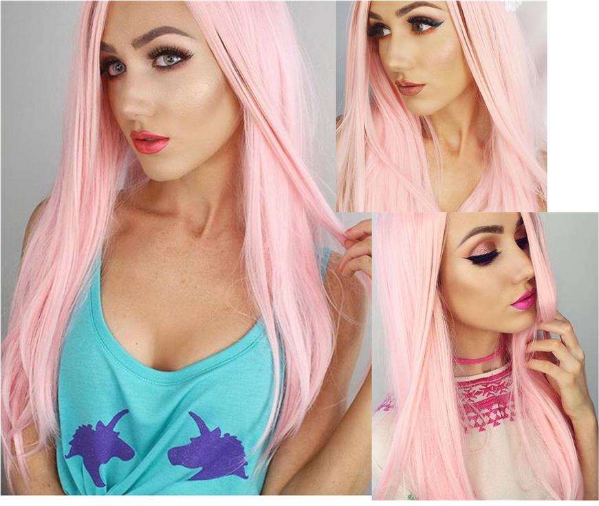 READY STOCK PINK LONG STRAIGHT FRONT LACE WIG