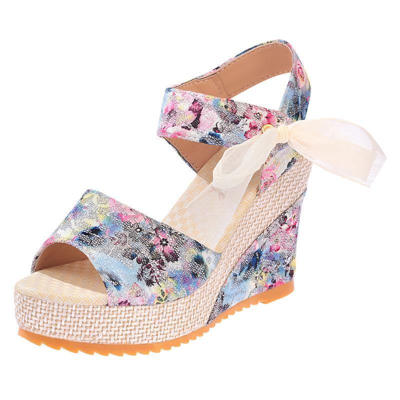 READY STOCK Ribbon High-heeled Shoes STRAP WEDGES Lady shoes Sandal we
