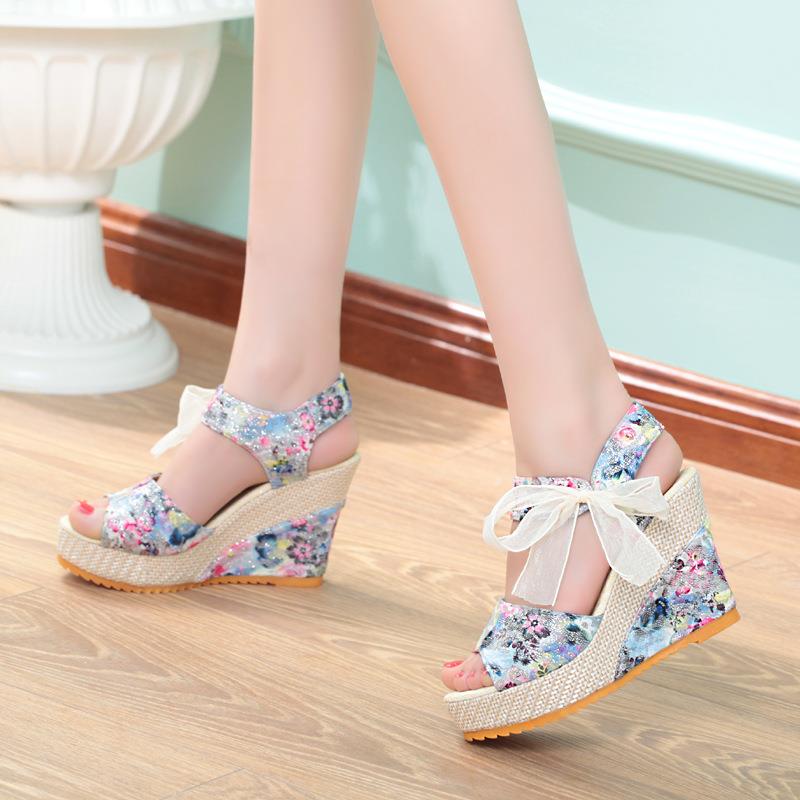 READY STOCK Ribbon High-heeled Shoes STRAP WEDGES Lady shoes Sandal we