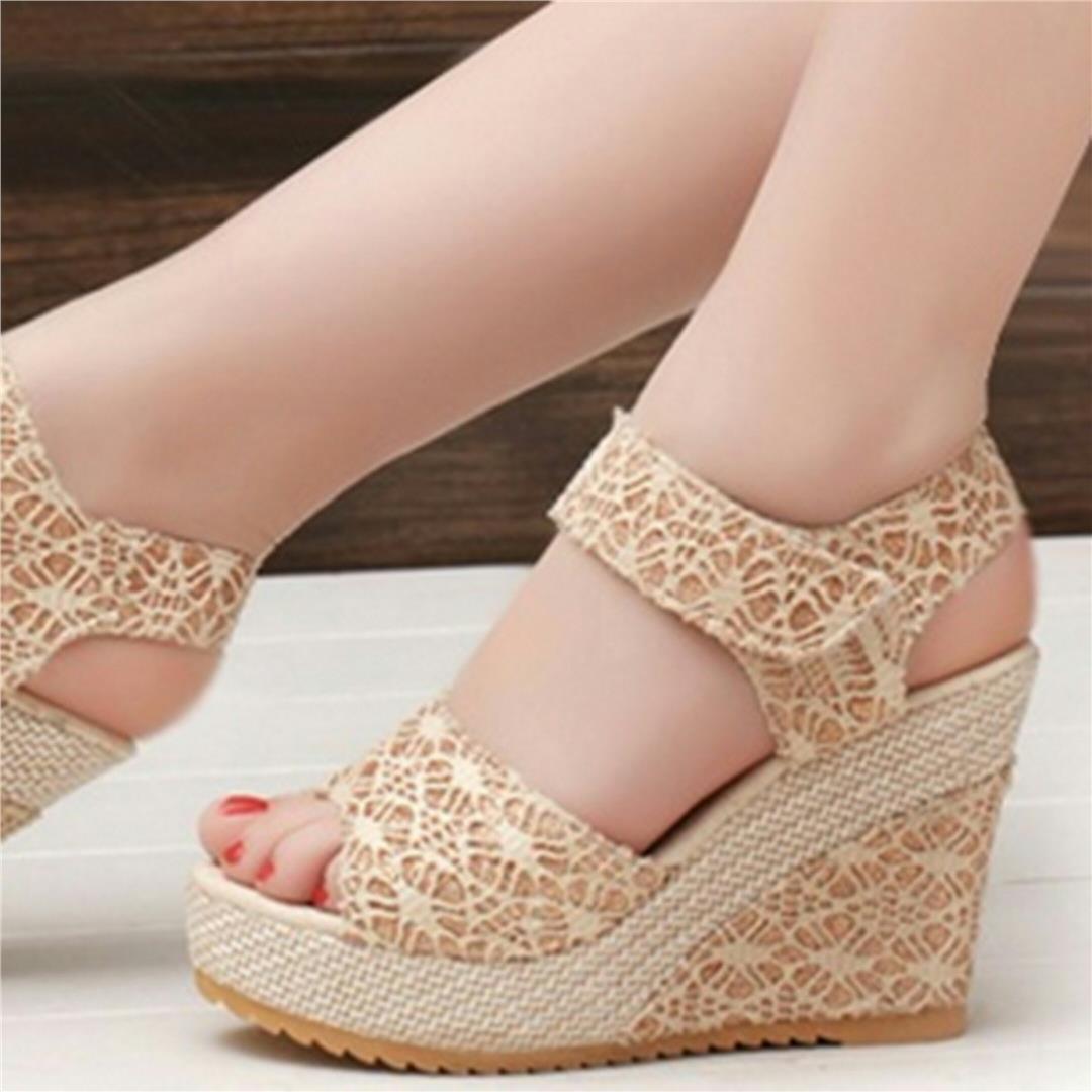 READY STOCK SHIP 1 DAY LIMITED STOCK LACE STRAP WEDGES Lady shoes