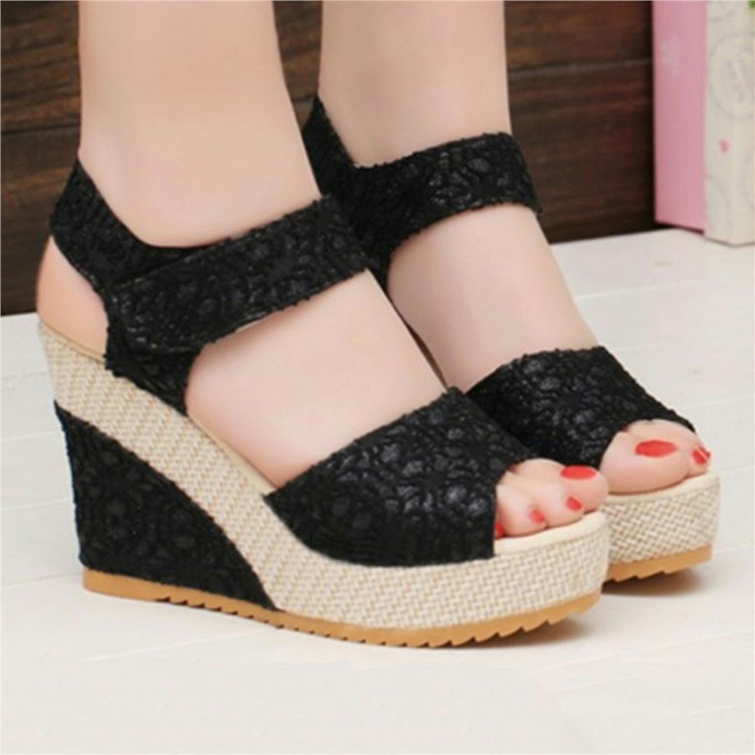READY STOCK SHIP 1 DAY LIMITED STOCK LACE STRAP WEDGES Lady shoes