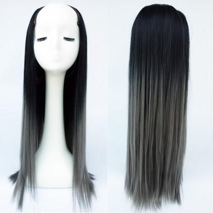 Ready stock Half wig U-part extension ombre grey straight