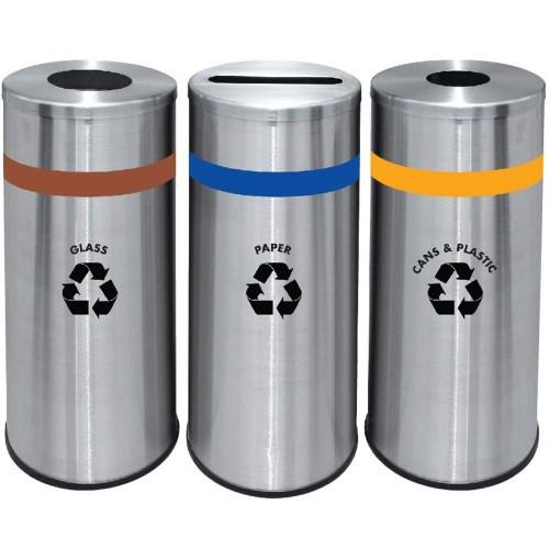 Round Recycle Bins 3 in 1 Stainless Steel 295Diax760H