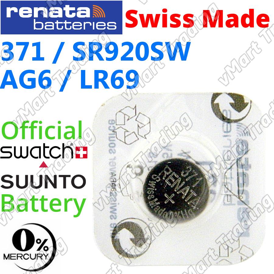 RENATA 371 SR920SW AG6 LR69 Silver Oxide Battery (Low Drain)