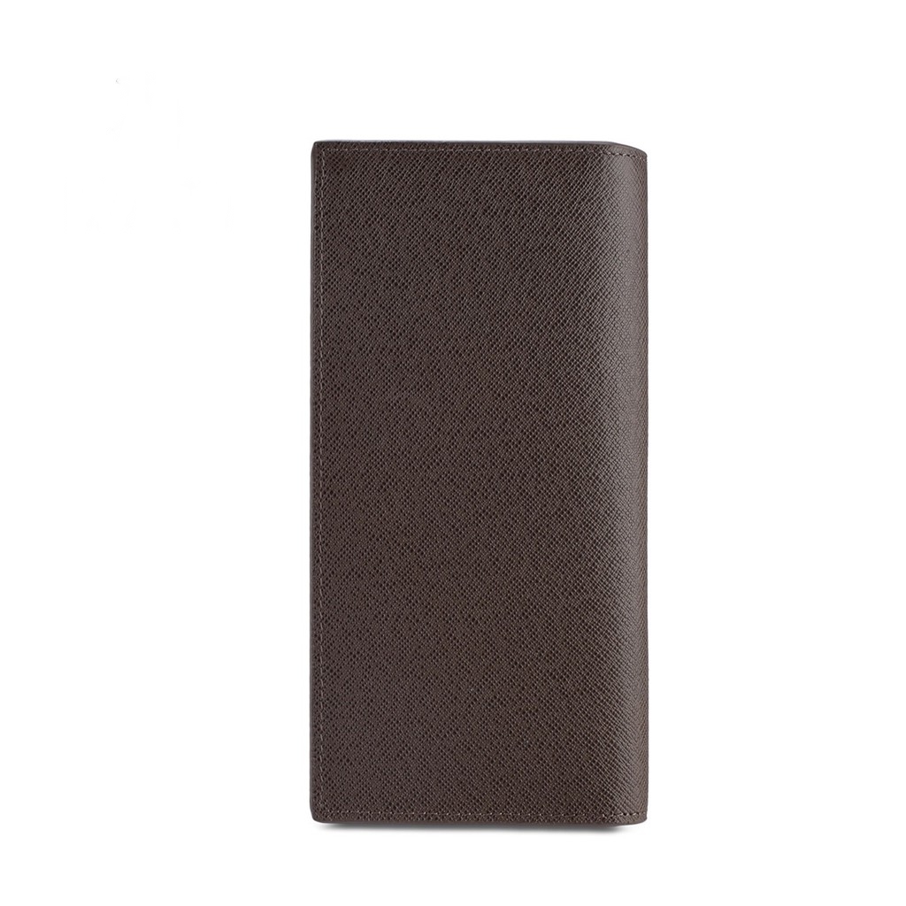 RFID Blocking Bi-Fold Genuine Leather Long Wallet - Coffee