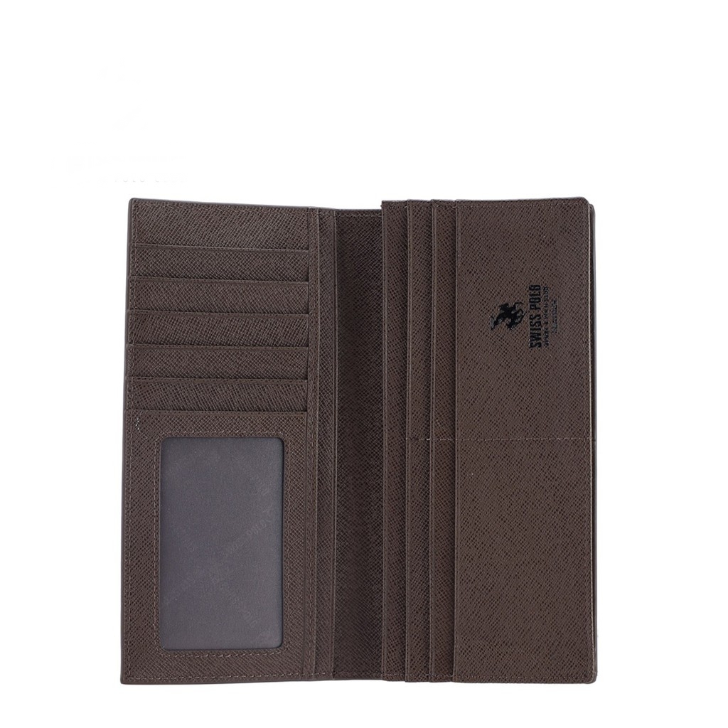 RFID Blocking Bi-Fold Genuine Leather Long Wallet - Coffee