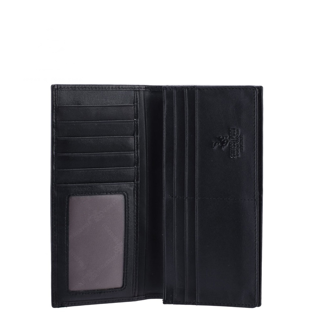 RFID Blocking Bi-Fold Leather Long Wallet - Black SW 121-1