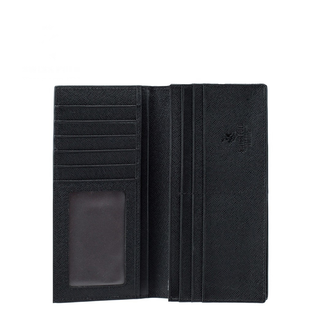 RFID Blocking Bi-Fold Leather Long Wallet - Black SW 132-1